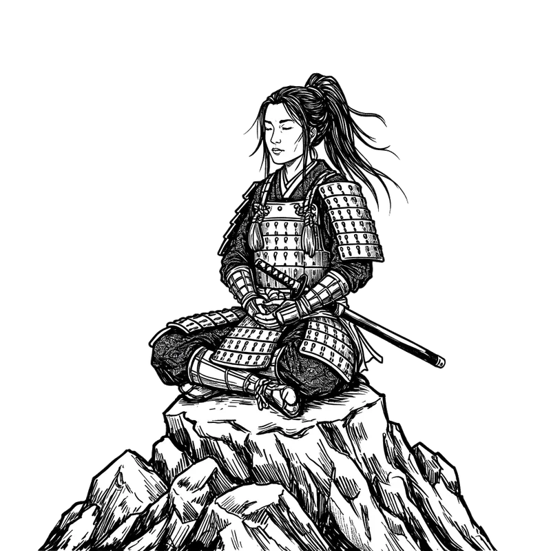 Meditatie, sumi-e illustratie